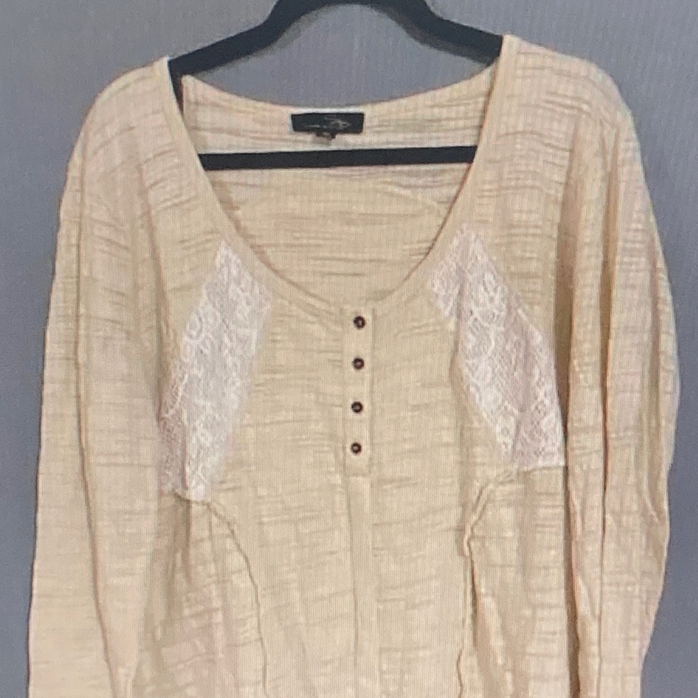 Suzanne Betro Cream Lace-Accent Scoop Neck Top